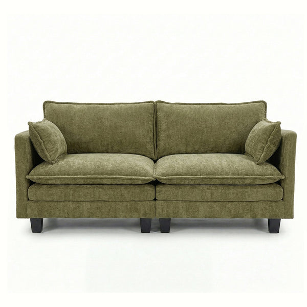 English Elm Modern Chenille Three Seat Sofa with Ottoman Usb Charging Ports and Storage Pockets Green W2519S00005