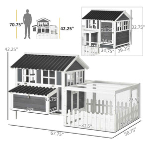 English Elm Wooden Fir Backyard Chicken Coop with Galvanized Mesh Run and Pull-out Cleaning Tray T3971S00080
