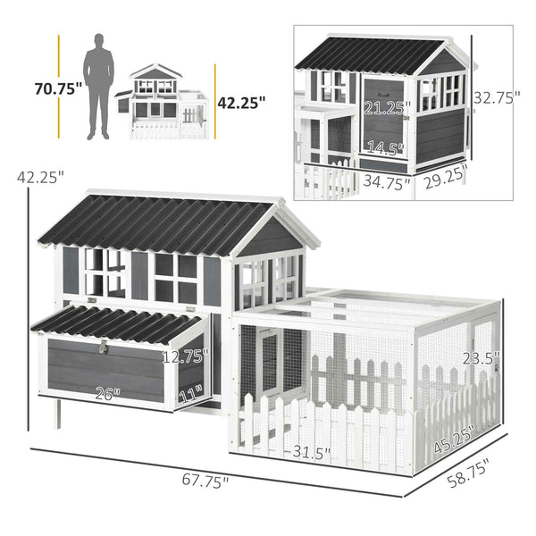 English Elm Wooden Fir Backyard Chicken Coop with Galvanized Mesh Run and Pull-out Cleaning Tray T3971S00080
