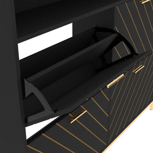 English Elm shoe cabinet Rustic Herringbone Flip Drawer Organizer — Narrow MDF Shoe Rack, Dust‑Proof, 50.1"x16.7" W2227P207764