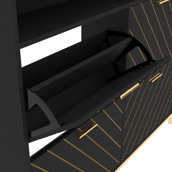 English Elm shoe cabinet Rustic Herringbone Flip Drawer Organizer — Narrow MDF Shoe Rack, Dust‑Proof, 50.1"x16.7" W2227P207764