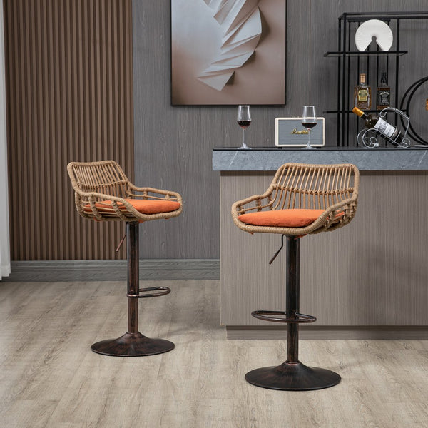 English Elm Modern Swivel Bar Stools Set of 2 Adjustable Counter Height Chairs with Linen Seat Vintage Gold Frame Orange W39594824