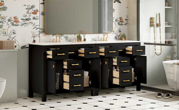 English Elm 72'' Modern Bathroom Vanity Set With Durable Ceramic Sink, Solid Wood Frame, Ample Storage & Style N710SS00011B