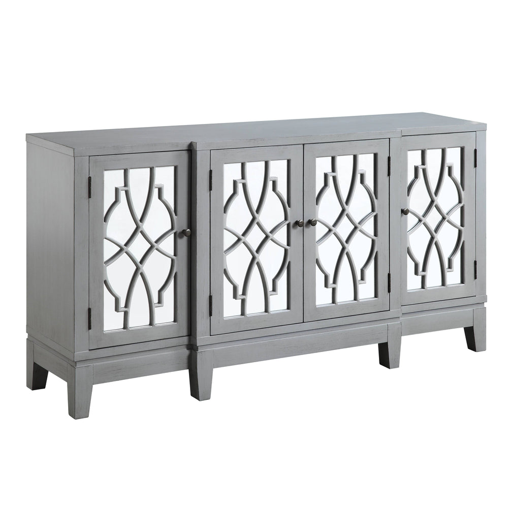 English Elm Magdi Antique Gray Console Cabinet with Mirrored Fronts, Tapered Legs, 4-Door Storage, 70lb Top Limit B2726P277908