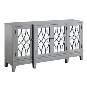 English Elm Magdi Antique Gray Console Cabinet with Mirrored Fronts, Tapered Legs, 4-Door Storage, 70lb Top Limit B2726P277908