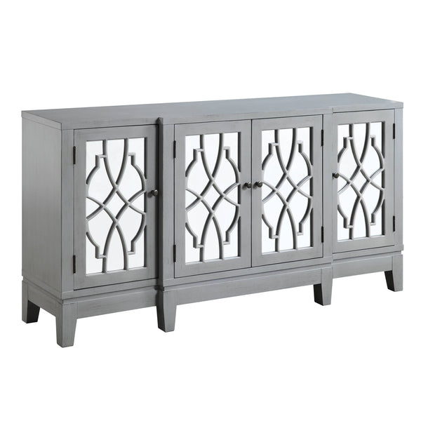 English Elm Magdi Antique Gray Console Cabinet with Mirrored Fronts, Tapered Legs, 4-Door Storage, 70lb Top Limit B2726P277908