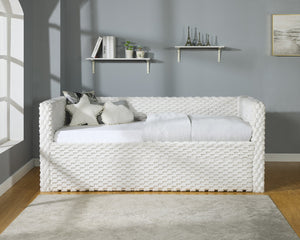 English Elm Beautiful Tufted Daybed with Nailhead Trim and Pull-Out Trundle, Modern Chic Lounge Bed for Guest Rooms White 43.5 L x 39.75 W x 9.5 H B011S01643
