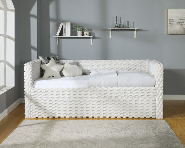 English Elm Beautiful Tufted Daybed with Nailhead Trim and Pull-Out Trundle, Modern Chic Lounge Bed for Guest Rooms White 43.5 L x 39.75 W x 9.5 H B011S01643