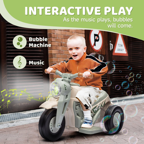 English Elm Qaba 6v Toddler Electric Motorbike with Bubble Machine Led Light and Music Cream White W2225P249812
