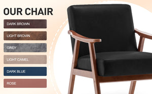 English Elm Mid-Century curved armchair with solid wood frame, extra-thick backrest, comfy lounge seat for home decor Black PU W2200P186174