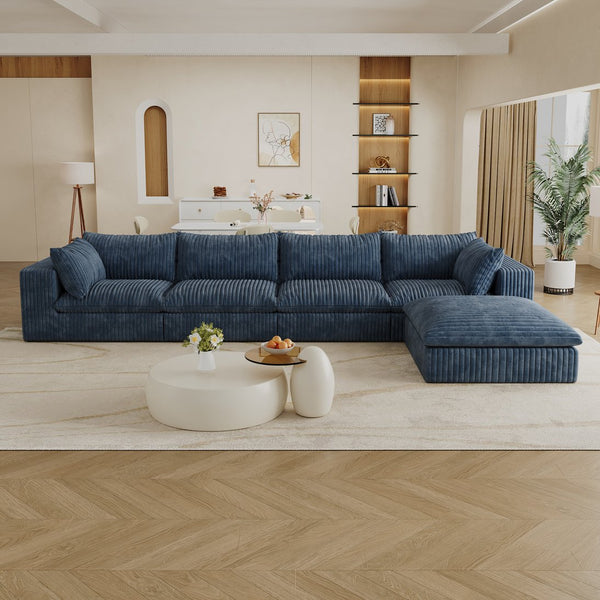 English Elm 157.6" Corduroy Modular Cloud Sofa Feather Fill Deep Lounge Seating for Living Room W2824S00157