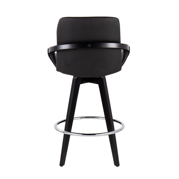 English Elm Cosmo Contemporary Swivel Counter Stool Set Of 2 - Black Faux Leather & Chrome Footrest For Style B202S00210
