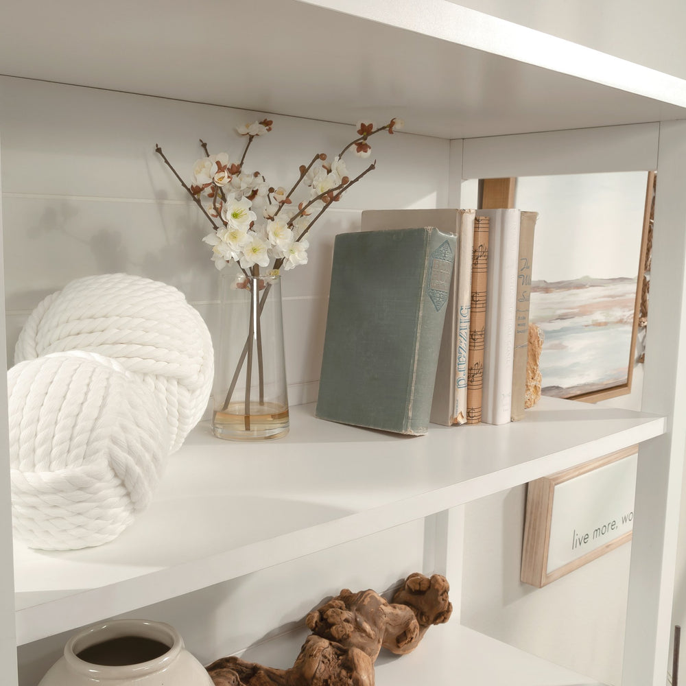 English Elm Library Hutch - Modern White Storage Solution With Open Shelving For Books And Décor, Easy Assembly B356P367898