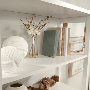 English Elm Library Hutch - Modern White Storage Solution With Open Shelving For Books And Décor, Easy Assembly B356P367898