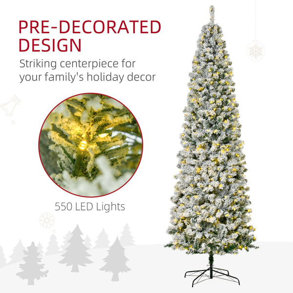 English Elm Homcom 9Ft Snow-Flocked Slim Douglas Fir Tree With 550 Led Lights - Realistic, Low-Maintenance Decor W2225P229809