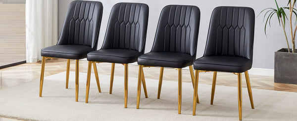 English Elm 4 Pu Leather Dining Chairs with Gold Metal Legs Curved Backrest Modern Set W1151P183315