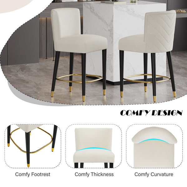 English Elm Christopher Knight Home® - 27inch-counterstool, modern rubberwood frame with light fabric upholstery, gold circular footrest accent Beige N780P224409B