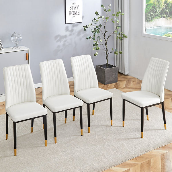 English Elm Modern High Back Pu Leather Dining Chairs with Chrome Legs for Kitchen Nook W3493P421598