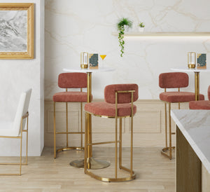 English Elm Fixed-height Barstools Powder Coated Steel Frame Brown Upholstered Seat Set of Two Gold,Salmon B202P471219