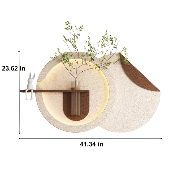 English Elm Adjustable Led Sandstone Double Disc Wall Sculpture with Botanicals for Living Room W2700P389345