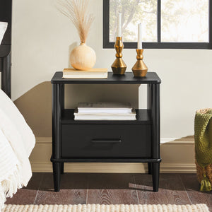 English Elm Walker Edison - Transitional Solid Pine Spindle Nightstand with Drawer and Open Cubby, Minimalist Handles, Low-Profile Black 26 L x 18.75 W x 5.5 H B185P168937