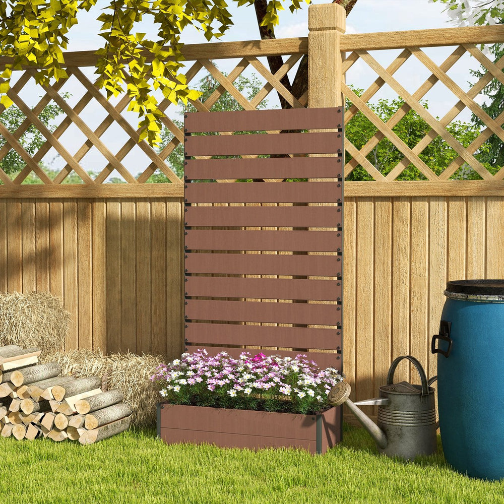 English Elm Outsunny Raised Planter Box with Vertical Trellis for Climbing Vines Outdoor Patio W2225P175538