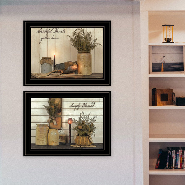 English Elm "blessed Gathering" Susan Boyer 2 Piece Framed Wall Art Set with Matte Black Wood Frame B06788289