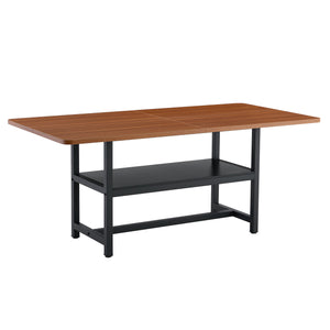English Elm 71 Inch Fashionable Walnut Grain Dining Table with Sturdy Metal Legs, Scratch-Resistant MDF Top, Storage Shelf, Minimalist Design Walnut+black W1151P364851