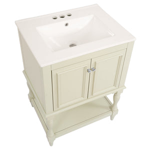 English Elm 24'' French Style Bathroom Vanity with Ceramic Sink Soft Close Cabinet and Drawer Beige N710P411341Y