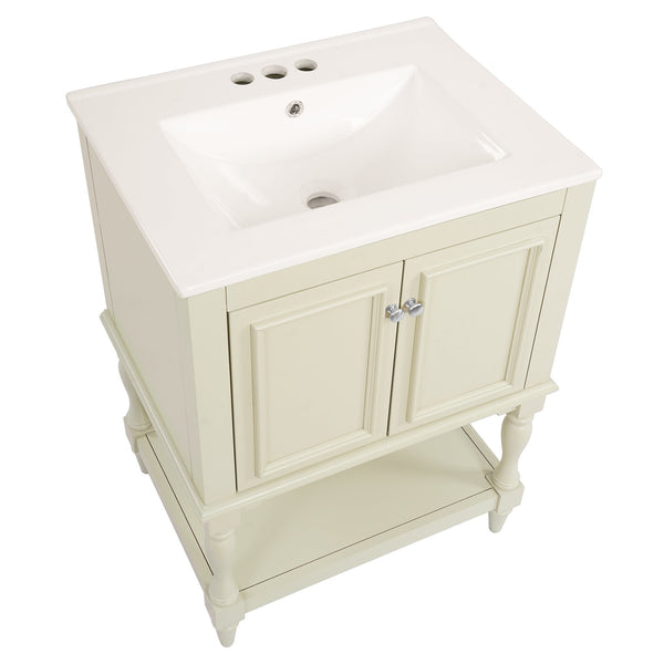 English Elm 24'' French Style Bathroom Vanity with Ceramic Sink Soft Close Cabinet and Drawer Beige N710P411341Y