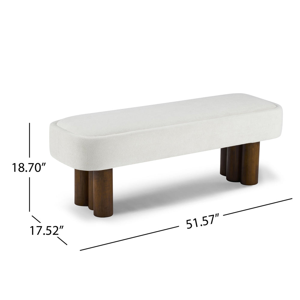 English Elm Indoor Boucle Upholstered Bench with Walnut Legs Textured Khaki Dining Seating Beige,Walnut N779P390675B