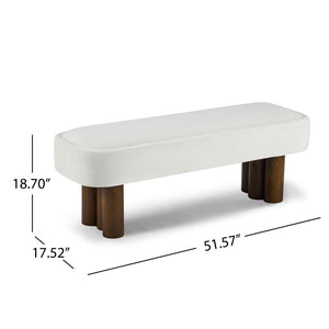 English Elm Indoor Boucle Upholstered Bench with Walnut Legs Textured Khaki Dining Seating Beige,Walnut N779P390675B