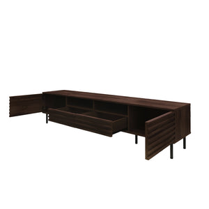 English Elm 78 Inch Walnut Media Console with Slatted Doors Iron Legs and Cable Management N710P373591Q