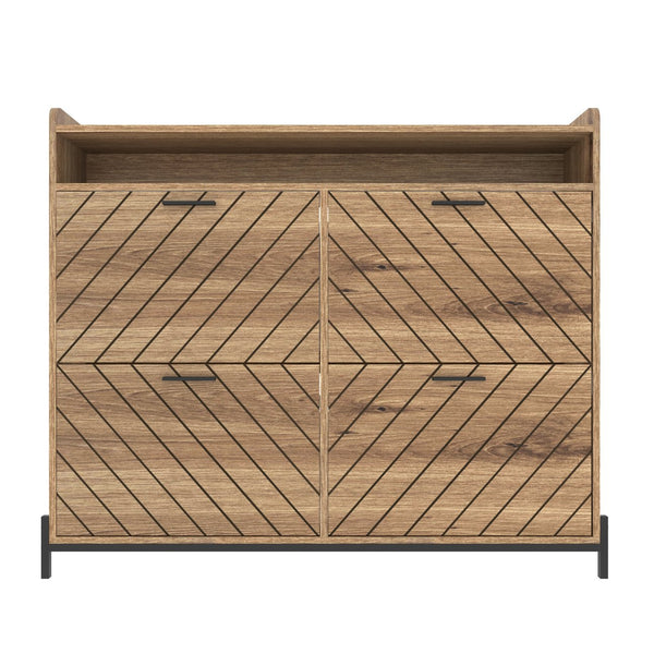 English Elm shoe cabinet Rustic Herringbone Flip-Drawer Organizer for Narrow Spaces, Dust-Proof Entryway Storage Driftwood W2227P207767