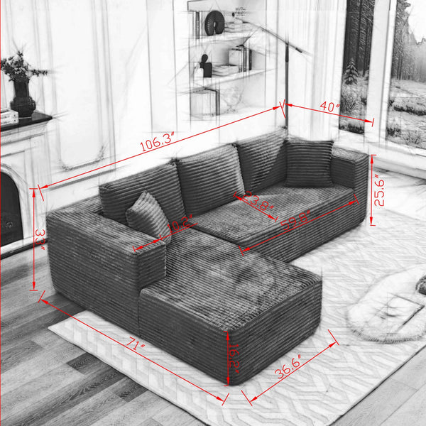 English Elm 106" Cloud Sectional Couch - Modular L-Shape With Left Chaise For Effortless Living Room Style W1143S00029