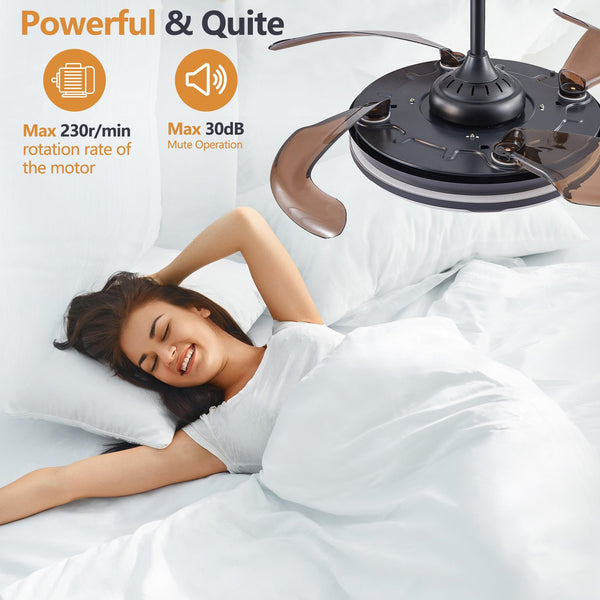 English Elm 42" Retractable Ceiling Fan with Light — Modern Black LED Chandelier, Remote, 6-Speed DC Motor, Timer W1340P184907