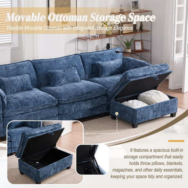 English Elm United Oversized 112" Modular Sectional Sofa - Modern Chenille Cloud Couch With Storage Ottoman & Usb Ports W1568S00190-GIGA