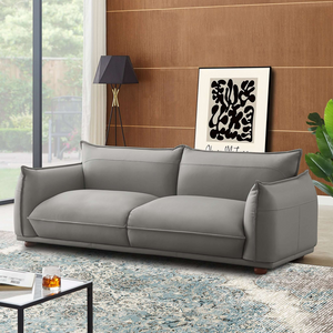 English Elm Ashcroft Furniture - Emma Mid Century Modern Luxury Grey Leather Sofa