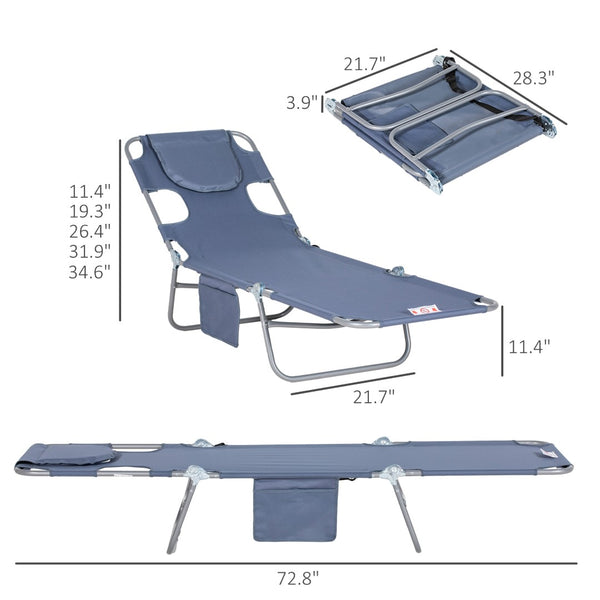 English Elm Outsunny Adjustable Folding Beach Lounge Chair With Face Hole & Arm Slots For Ultimate Relaxation W2225P229402-GIGA