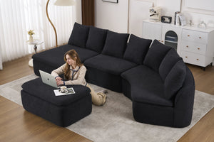 English Elm 133'' Modular U-shaped Sectional Chenille Sofa with Removable Recliner for Spacious Rooms Black W2231S00055