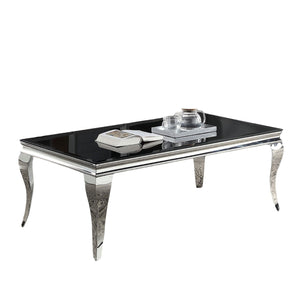 English Elm Glam Stainless Steel Coffee Table with Beveled Tempered Glass Top and Elegant Cabriole-Style Legs Black,Silver 55 L x 30 W x 4 H B011S01173
