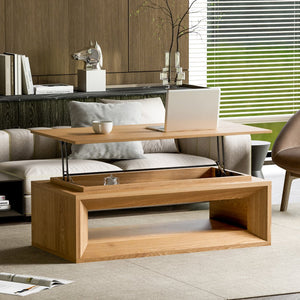 English Elm 43.3'' Wood Veneer Lift Top Coffee Table with Hidden Storage for Living Room Natural Wood W1435P453251