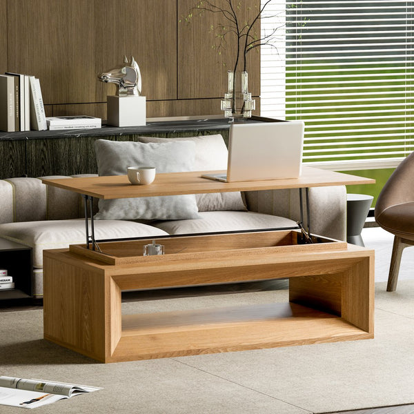 English Elm 43.3'' Wood Veneer Lift Top Coffee Table with Hidden Storage for Living Room Natural Wood W1435P453251