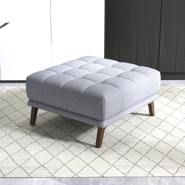English Elm Addison Button Tufted Linen Square Ottoman with Tapered Wood Legs for Living Room B183P231209