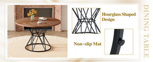 English Elm Table and Chair Set Round Tempered Glass Top Gold X Base with 4 Pu Dining Seats W1151S04839