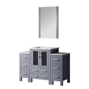 English Elm Dark Grey Bath Vanity 48" W With White Ceramic Top, Soft-Close Drawers & 22" Mirror For Modern Spaces B2731S00955