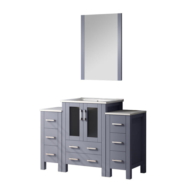 English Elm Dark Grey Bath Vanity 48" W With White Ceramic Top, Soft-Close Drawers & 22" Mirror For Modern Spaces B2731S00955
