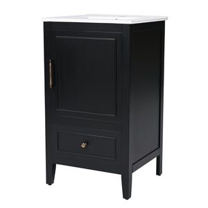 English Elm 20" Bathroom Vanity with Sink and Ceramic Top, Modern Freestanding Cabinet with Drawer & Shelf Storage, Adjustable Feet for Stability and 200lb Capacity Black N725P192821B