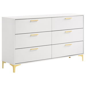 English Elm James White Glam Eastern King Bedroom Set with Tufted Leatherette and Gold Accents B062S01741