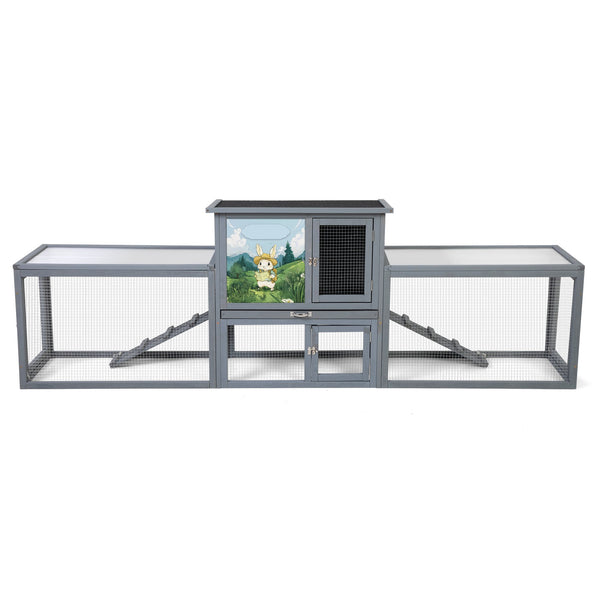 English Elm Large Two-story Outdoor Rabbit Hutch Pine Wood Weatherproof Dual Run Enclosure W2181P356097